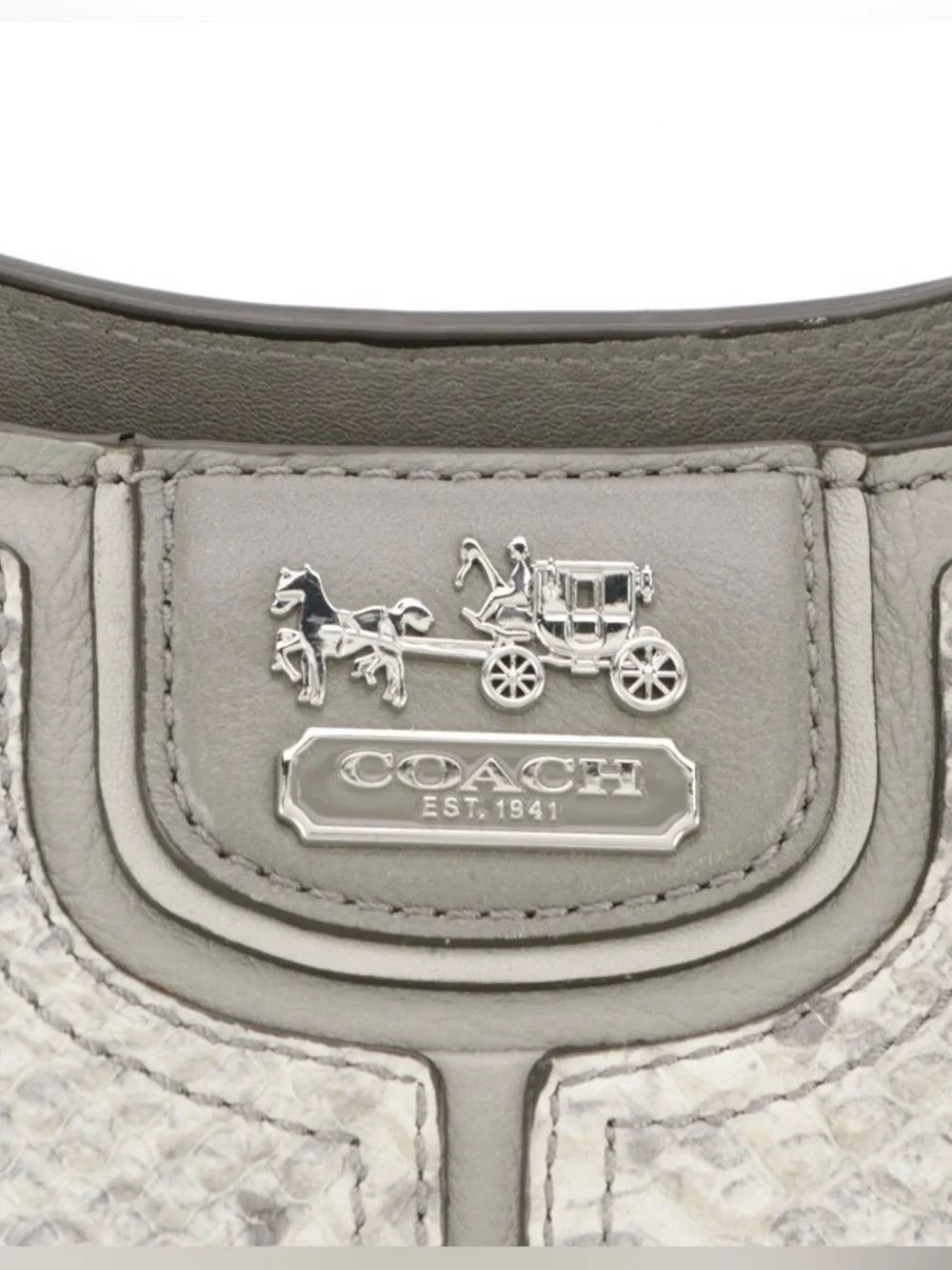 Coach Madison Pinnacle Caroline Two-Way Satchel in Snakeskin and Gray Leather